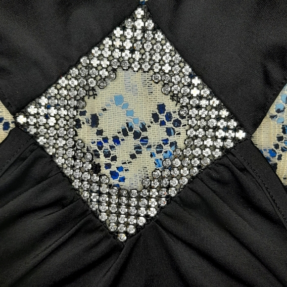 Vintage Y2K Rhinestone Embellished Keyhole Black Halter Tie Neck - Picture 7 of 14